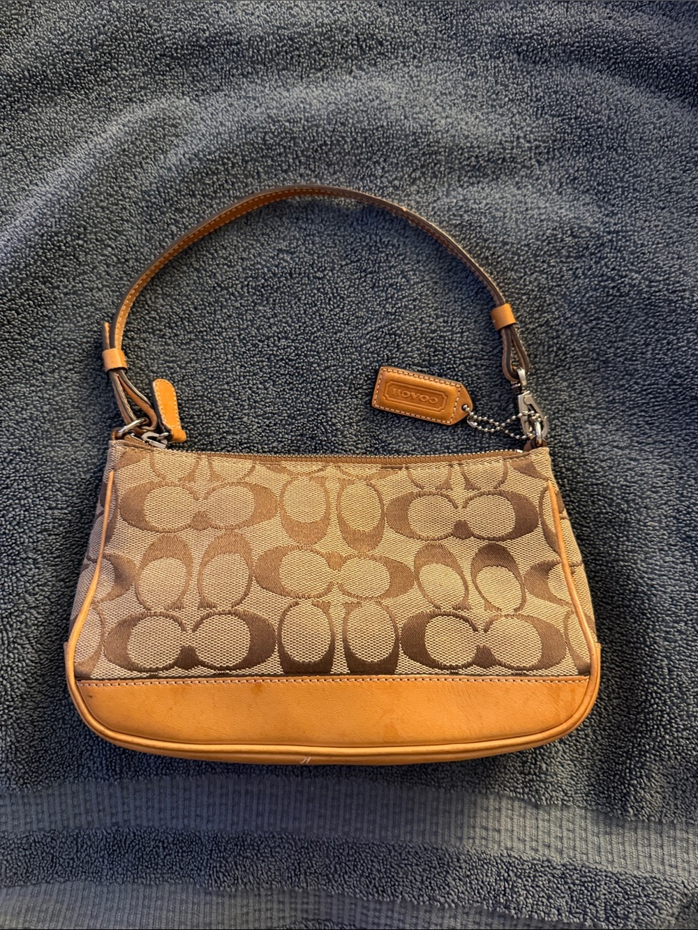 Coach Monogram Shoulder Bag in Brown and Tan